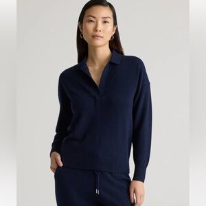 Quince 100% Mongolian Cashmere Polo Sweater Medium Navy